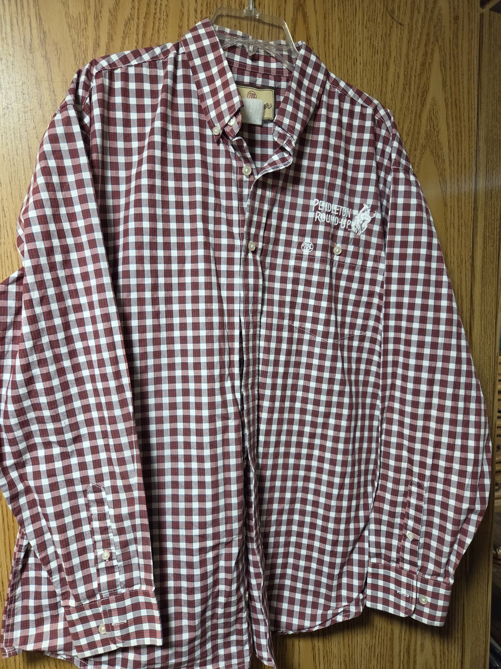Pendleton Maroon & White Gingham Mens No Size Button-Down Shirt
